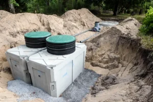 A sewage treatment planet being installed in a private home