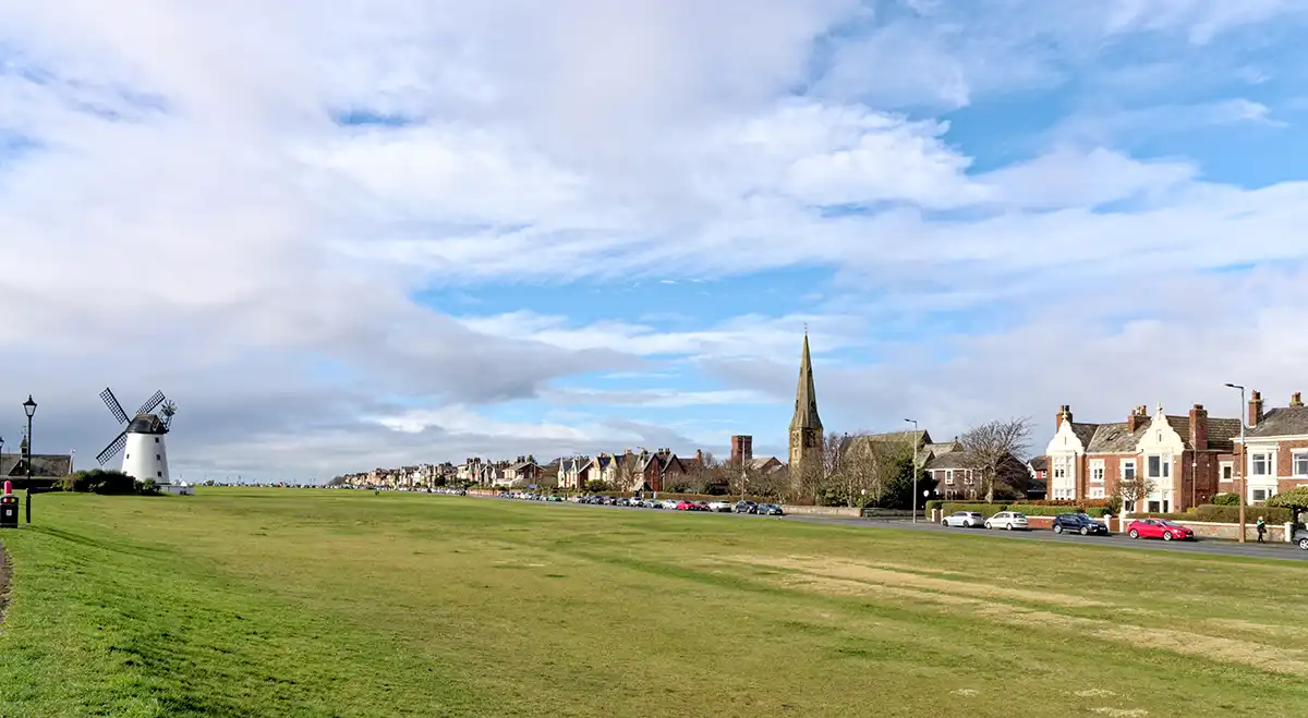 the windmill in ltham st annes in lancashire on a bright day