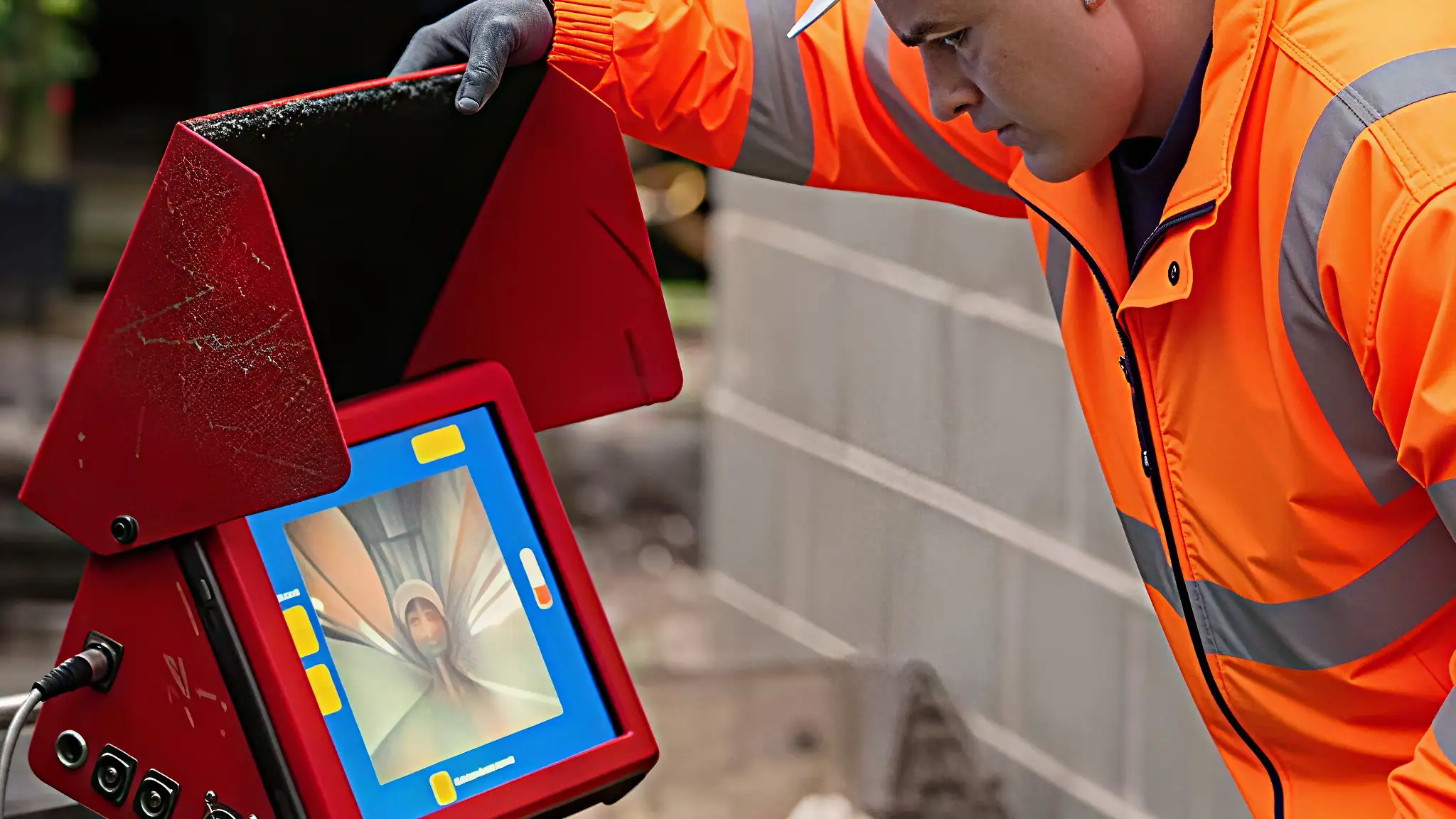 A drainage engineer using an iTouch One system for a drain mapping survey